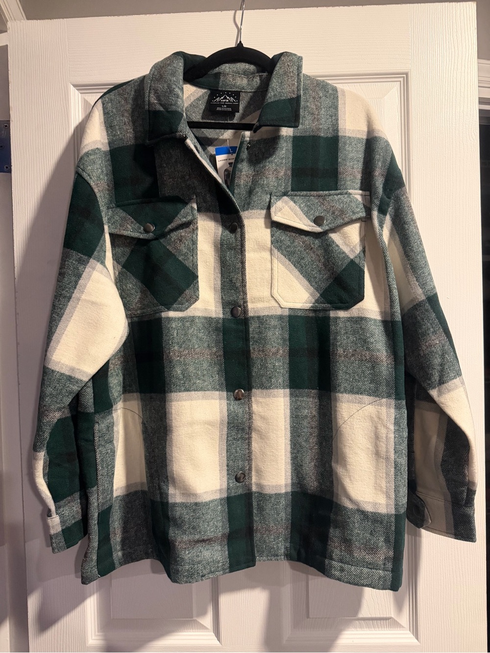 HFX Women's Green Plaid Shirt Jacket size L New with tags